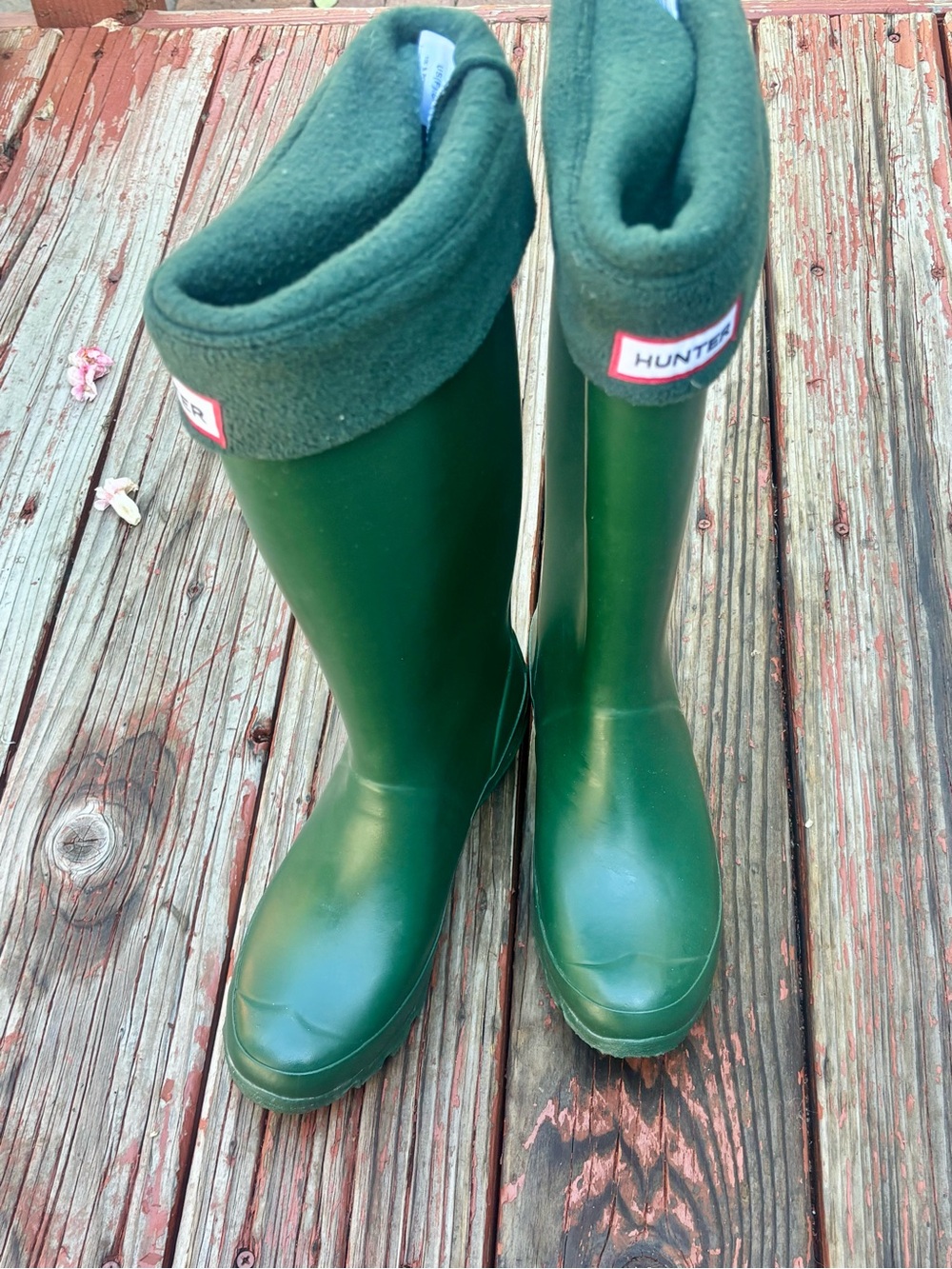 Hunter Womans Dark Green Waterproof Rain Boots with Fleece Cuff